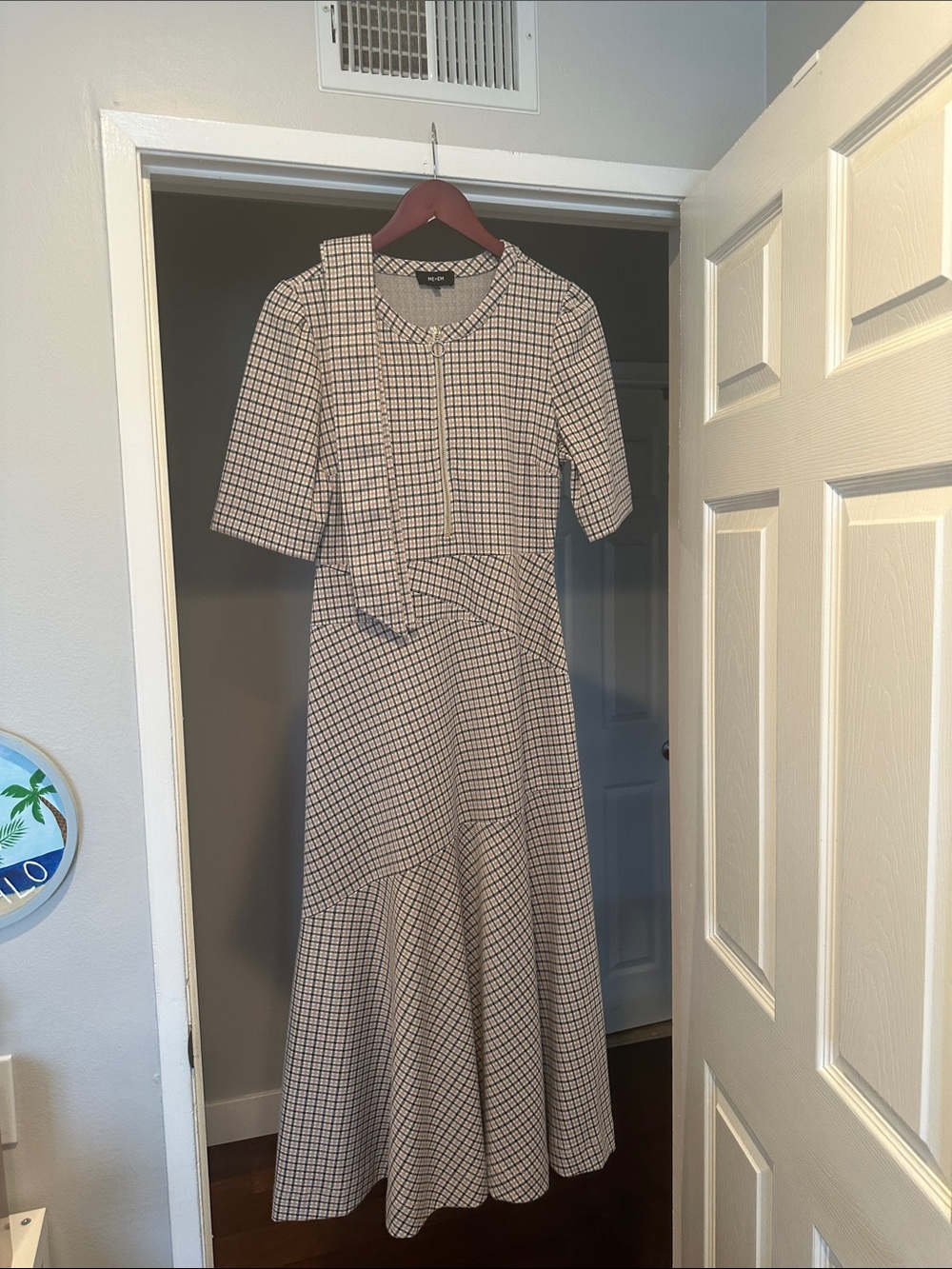 ME + EM plaid knit midi dress